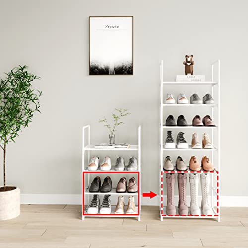 Upgrade Stackable Small Shoe Rack, 4-Tier Shoe Shelf Storage Organizer with Handle for Entryway, Hallway and Closet(White) - size: 4-Tier(White)