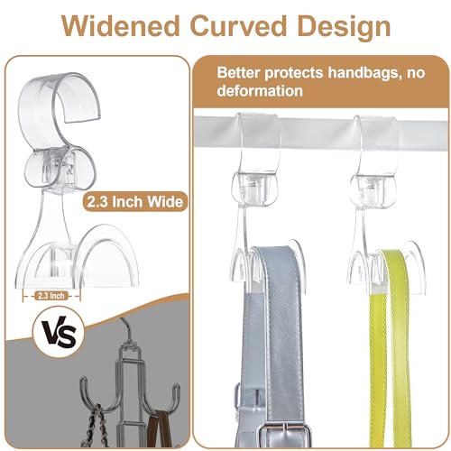 Cozcty Purse Hanger Closet, 2 Pack Clear Purse Organizer for Closet, Heavy Duty Bag Holder with 6 Hooks, Space Saving Hanging Bag Organizers and Storage for Handbags, Totes