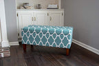 HomePop Large Upholstered Rectangular Storage Ottoman Bench with Hinged Lid, Teal Blue Geometric - color: Teal Blue Geometric