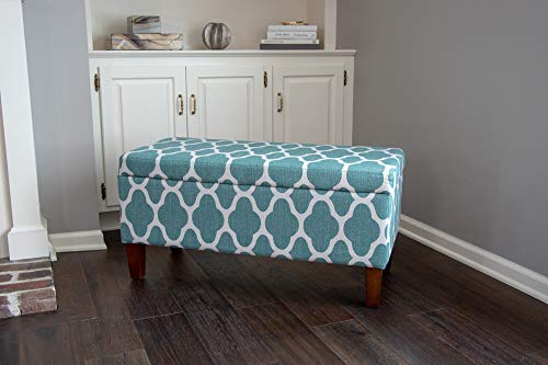 HomePop Large Upholstered Rectangular Storage Ottoman Bench with Hinged Lid, Teal Blue Geometric - color: Teal Blue Geometric