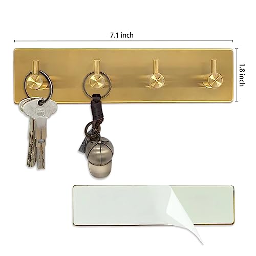 Self Adhesive Key Hook Rack with 4 Hooks for Keys, Masks - Wall Mounted Entryway, Hallway Hanger - Gold - color: Gold
