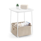VASAGLE LILEA Collection - Side End Table with Fabric Basket, Modern Nightstand, Square Bedside Table, for Living Room, Bedroom, Matte White and Camel Brown ULET229W10 - color: Matte White + Camel Brown, size: Square + 1 pack