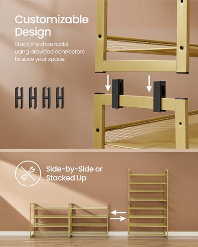 SONGMICS Shoe Rack, 8-Tier Shoe Organizer, Metal Rack for Garage, Set of 2, 4-Tier Stackable Shelf, with Adjustable Flat or Angled Shelves, 32-40 Pairs, Pale Gold ULMR08A02 - color: Pale Gold, size: 8 Tiers (36.4"W)