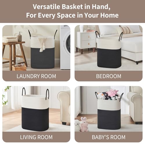 AINUOQI Laundry Basket with Handles - Blanket Basket & Hampers for Bedroom Aesthetic, Laundry Hamper & Blanket Storage for Living Room, Clothes Hamper, Tall, Large 17" x 14" x 25”, White & Black - color: White & Black, size: 85L