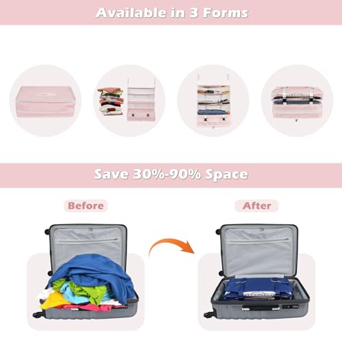 Surblue Hanging Closet Storage Bag Collapsible 3-Shelf Washable Oxford Fabric with 2 Hooks (XL 17.71*11.81*20in, Pink) - color: Pink, size: XL 17.71*11.81*20in