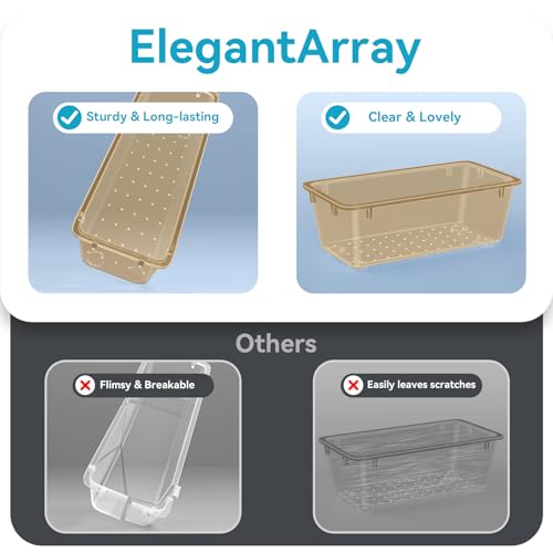 ElegantArray 12 PCS Drawer Organizer Set, 4 Sizes Tool Storage Trays, Clear Plastic Makeup Vanity Organizer and Storage Bins for Stationeries, Multiple Gadgets for Office, Bedroom, Champagne - color: Champagne, size: 12 PCS