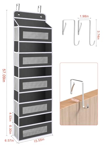 Upgrade Pocket 2 Pack Over The Door Organizer Storage, 5 Shelf Hanging Door Organizers with 10 Large Capacity Pockets, Anti Tilt 48 lb Load Behind Door Organizer for Bedroom, Bathroom, Pantry - color: Darkgrey, size: 2 Pack