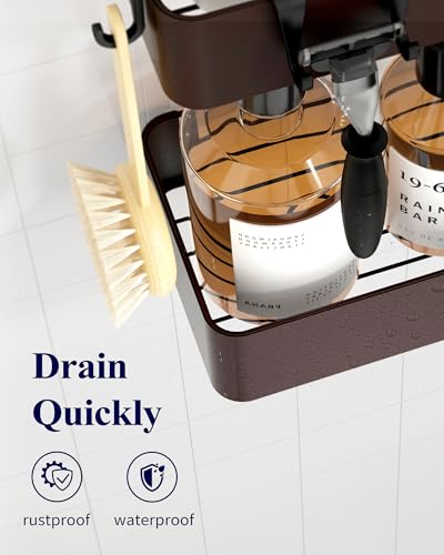 Kitsure Shower Caddy - 2 Pack Adhesive Shower Organizer, Rustproof Metal Shelves, No-Drill Bathroom Organizers and Storage, Brown, Large - color: Brown, size: Large