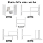 Hossejoy Wood Adjustable Desktop Storage Organizer Display Shelf Rack, Office Supplies Desk Organizer,White - color: White