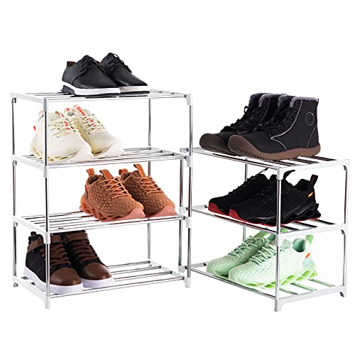 4-Tier Stackable Small Shoe Rack, Lightweight Shoe Shelf Storage Organizer for Entryway, Hallway and Closet(White) - color: White, size: 4-Tier