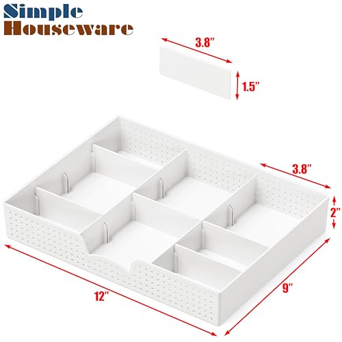 Simple Houseware Drawer Organizer Tray with 9 Adjustable Compartments, White - color: White, size: 1 Pack