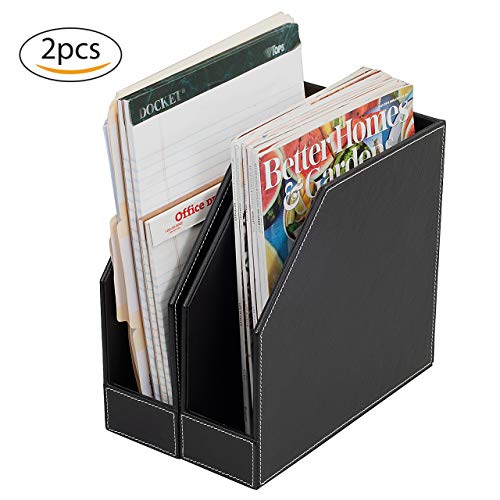 MobileVision Executive Leather Vertical File Folder Holder & Office Product Organizer, Store Files, Magazines, Notepads, Books and more, 2 Pack Combo Set - color: Executive Leather