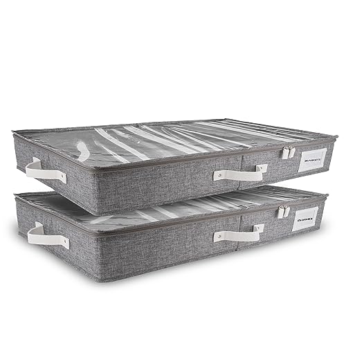 HOMELUX THEORY 2pc Low Profile Under Bed Storage Containers, Thin Under Couch Storage Organizer with Bins & Lids, Underbed Storage Box Ideal for Seasonal Clothes, Blankets, Fabric & Shoes (LightGray) - color: Light Gray, size: Large Low Profile (2pc)