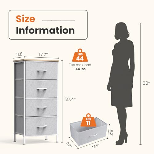 Sweetcrispy Nightstand Small Bedroom Dresser with 4 Fabric Drawers,Bed Side Furniture End Table,Wooden Top Cabinet Night Stand Dresser for Closet,Entryway,Dorm,Light Gray - color: Light Gray, size: 17.7"D x 11.8"W x 37"H (4 Drawers)