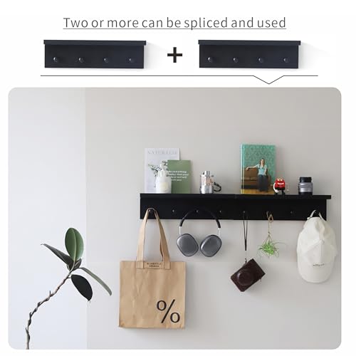 Entrance Coat Rack ，Coat Hooks, Wall-Mounted Wooden Hook Rack, Wall-Mounted Shelves are Very Suitable (Black Color Finish—A-1) - style: black color finish—A-1