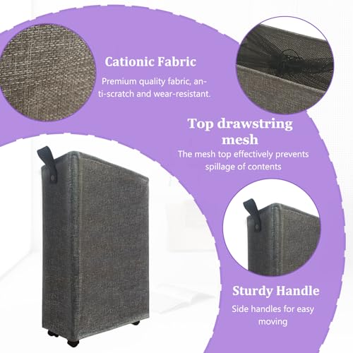 Slim Rolling Laundry Basket with Wheels, 42L Narrow Laundry Hamper with Mesh Drawstring Cover & Handles, Collapsible Dirty Clothes Bin for Small Spaces, Dorm, Apartment, Bathroom, Dark Grey - color: Dark Gary, size: 1PC 42L