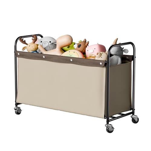 StorageWorks Toy Box with Wheels for Kids, 135L Large Toy Storage Chest and Organizer, 23" Metal Toybox with 360° Swivel Wheels for Bedroom, Kids Room, Stuffed Animal Storage, Light Khaki - color: Light Khaki, size: 33"Lx13"Wx23¼"H