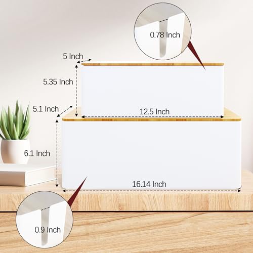 Cable Management Box,2 Pack Wooden Style Large Cable Organizer Box for Office and Home,Cable Organizer Box with Proof Lock for Baby-Pets,Wood Lid（White,2 Pack - color: 2 Pack White