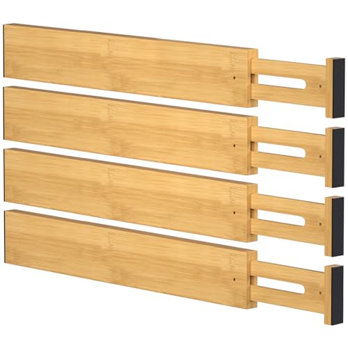 Bamboo Drawer Dividers,17-22" Adjustable Kitchen Drawer Organizer for Clothes,4 Pack Expandable Drawer Organization Separators for Bedroom,Bathroom,Dresser and Office,Natural - color: Bamboo, size: 17-22 IN