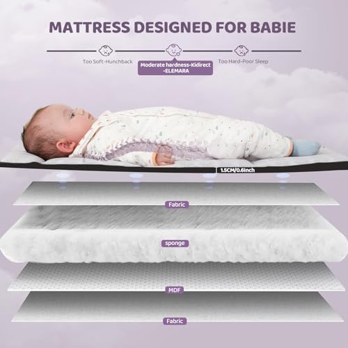 ELEMARA Wide Baby Bassinet Bedside with Diaper Changer,Long Next to Bed Crib with Mattress,Sheet,Music, Playpen Travel Bed with Storage (3 in 1 Baby Bassinet, 3 in 1 Full) - style: 3 in 1 Baby Bassinet