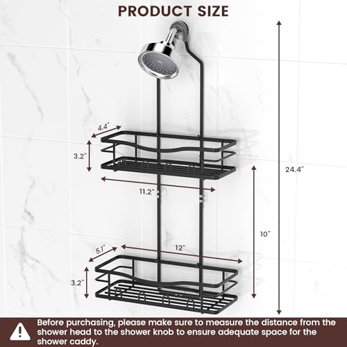 REINHARDT Shower Caddy Hanging, Rustproof Shower Caddy Anti-Swing Shower Organizer Over Showerhead No Drilling Shower Racks with Soap Holder Multi Hooks Bathroom Storage for Shampoo Sponge, Black - color: Black