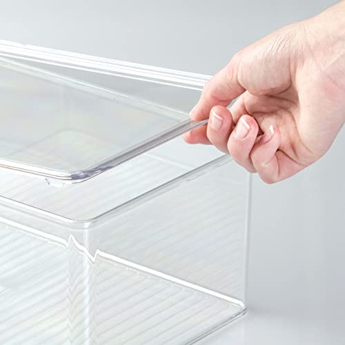 mDesign Plastic Stackable Home Office Storage Organizer Box with Hinge Lid - Holder Container Bin for Note Pads, Gel Pens, Staples, Dry Erase Markers, Tape, Supplies - Lumiere Collection - Clear - size: 12.75 x 7.25 x 5 (Pack of 1)