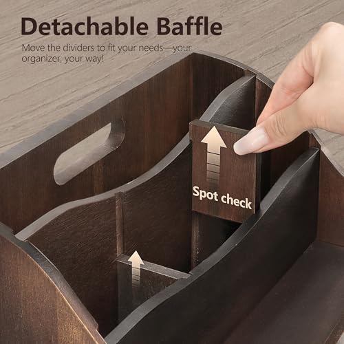 Rebee Vision Acacia Wood Mail Organizer for Desk – Retro Countertop Mail Holder with Dividers – 4-Slot Letter Sorter for Office Accessories – Desktop Organizer for Home Decor (Dark Acacia) - color: A-Dark Acacia