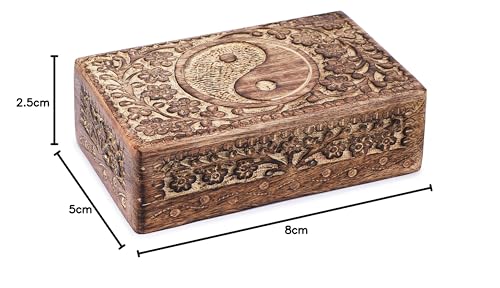 Ajuny Handcrafted Wooden Jewelry Box with Tai Chi Flower Carving – 8x5 Inch Treasure Chest for Keepsakes, Trinkets, Gifts, Decorative Storage Box for Men & Women, Home Organizer - style: Tai Chi