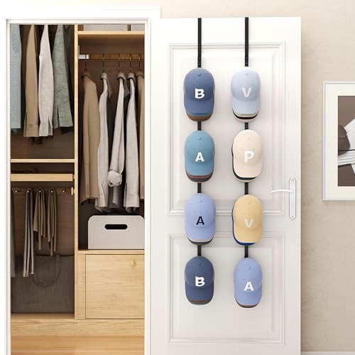 SWTYMIKI Over Door Hat Rack - 2 Packs Hat Organizer with 8 Hooks Design, Hanging Baseball Cap Organizer Storage Holds Up to 40 Caps for Door, Bedroom, Closet (Black) - color: black, size: 2 Pack