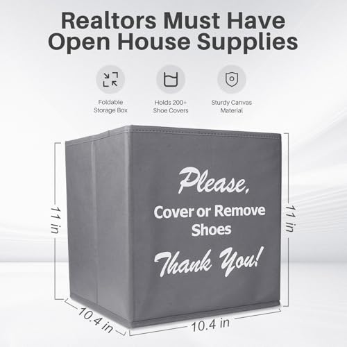 Opret Large Shoe Cover Box Grey, Real Estate Agent Supplies, Disposable Shoe Cover Dispenser Box for Open House, Please Cover or Remove Shoes, Foldable Storage Bin for Bootie - color: Grey