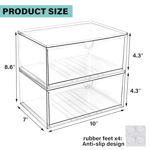 Prsildan Acrylic Makeup Organizer, 2 Pack Stackable Clear Storage Drawers for Baby Bottles Desk Organizers with 2 Drawers for Countertop Vanity Nursery Modular System for Cosmetics Jewelry - style: Style1-2 Drawers