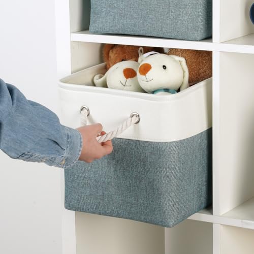 Temary 4Pack Storage Cubes 11x11 Cube Storage Bins Basket for Organizing Home, Closet, Office, Decorative Baskets with Rope Handles (White&Dark Green) - color: White&Dark Green, size: 11"L x 11"W x 11"H