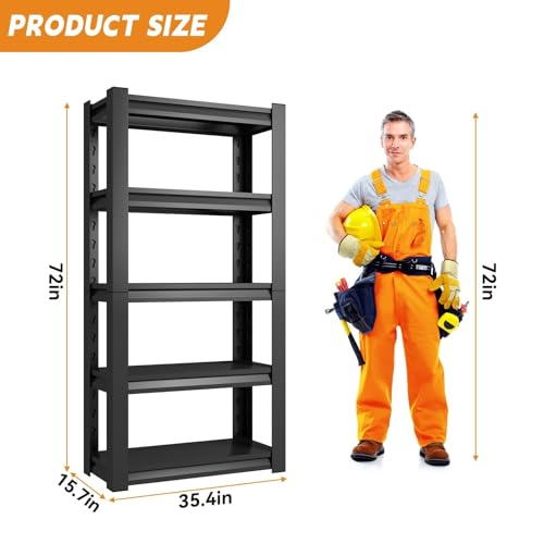 72" H Garage Shelving 2500LBS Heavy Duty Metal Shelving Adjustable 5 Tier Storage Shelves Metal Shelves for Garage Industrial Basement School Warehouse, 15.7" D x 35.4" W x 72" H - size: 15.7" D x 35.4" W x 72" H