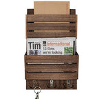 Unistyle Mail Organizer with 4 Hooks, Rustic Brown Wall Mount, Cedar Wood Key Holder for Letters, Magazines, Keys, Dog Leashes - color: Brown