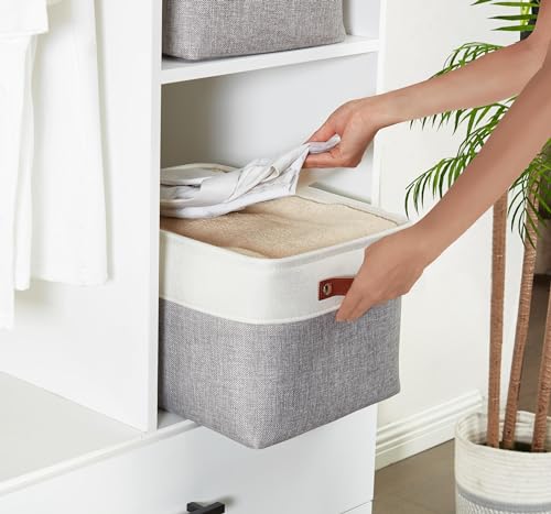 DECOMOMO Storage Bins, Large Fabric Storage Baskets for Shelves, Decorative Linen Closet Organizer, 15 x 11 x 9.5 inches (Grey & White, 1 Pack) - color: Grey and White, size: Large/1P