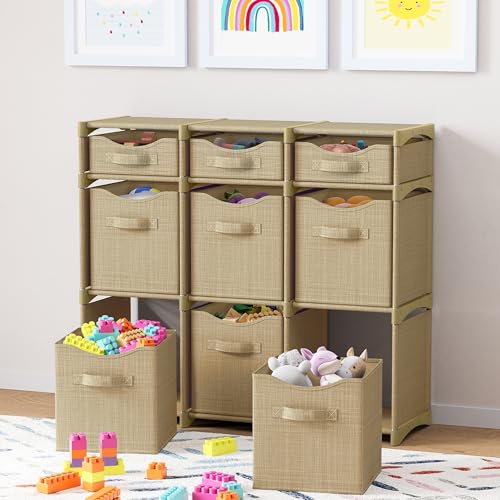 Cube Storage Organizer with Storage Bins Included - The Perfect Closet Organizers and Storage Solution. Includes 9 Storage Cubes, Great For Toy Storage, Closet Storage, Clothes Storage (Beige) - color: Beige, size: 9 Storage Cubes