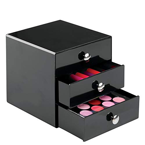 iDesign 35360 3-Drawer Plastic Vanity Organizer, Compact Storage Organization Set for Cosmetics, Dental Supplies, Hair Care, Bathroom, Dorm, Desk, Countertop, Office, 6.5" x 6.5" x 6.5", Black - color: Black, style: Pack of 1