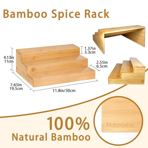 Spice Rack Organizer for Cabinet - Bamboo Spice Shelf, 3 Tier Seasoning Organizer for Countertop, Kitchen, Pantry 2 Pack