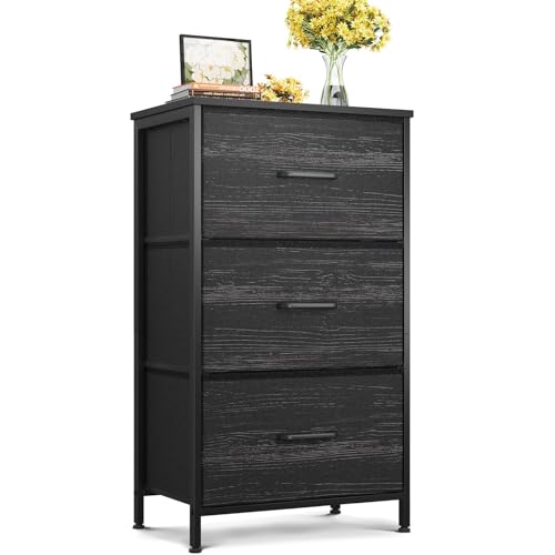 AODK Dresser for Bedroom Nightstand Small Dressers Chest of Drawers End Table for Living Room, Closet Dresser with 3 Storage Drawers Organizer Clothes, Charcoal Black - color: Charcoal Black