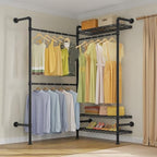 Timate L2 Wall Mounted Clothes Rack Industrial Pipe Clothing Rack for Hanging Clothes, Adjustable Expandable Garment Rack Heavy Duty Closet Organizer, Black Mounted Storage Industrial Closet System - color: Black