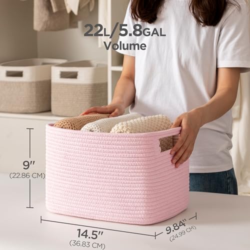 UBBCARE 4 Pack Storage Baskets for Organizing, Shelf Baskets with Handles, Woven Storage Baskets for Bookcase/Cube Shelf/Closet, 14.5"L x 9.8"W x 9"H, Pink - color: Pink, size: 4 Pack-14.5"(L)×9.8"(W)x9"(H)