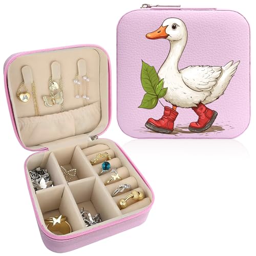 Duck Pattern Portable Print Jewelry Box, 1pcs Pink Compact Jewelry Box Travel Jewelry Case Travel Case Organizer Bag Storage Box Jewelry Holder For Necklace Earrings Rings Bracelet Y10 - color: Duck 1