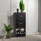 Haotian FSR94-SCH, Black Shoe Cabinet with 3 Flip Drawers, Freestanding Shoe Rack, Shoe Storage Rack(9.4" D x 20.9" W x 46.1" H) - color: Black, size: 3 Drawers:20.8x9.4x46"