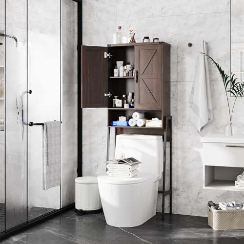 Over The Toilet Storage Cabinet with 2-Door Design Bathroom Organizers and Storage with Anti-Tip Device Over Toilet Organizer with Shelves for Bathroom,Restroom,Laundry Espresso - color: Espresso