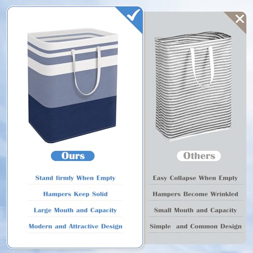 BlissTotes 3-Pack Laundry Basket, Freestanding＆Waterproof Laundry Hamper, Collapsible Tall Clothes Hamper with Easy Carry Handles for Clothes, Towels in the Family and Dorm,Gradient Blue,125L - color: Blue, size: 125L