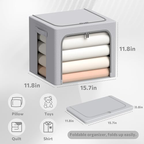 CYhom 3Pack Frame Storage Box - Clothes Storage Bin Bags Oxford Fabric Foldable Stackable Container Organizer Set with Clear Window & Carry Handles (Grey, X-Small-36L) - color: Grey, size: Small-36L