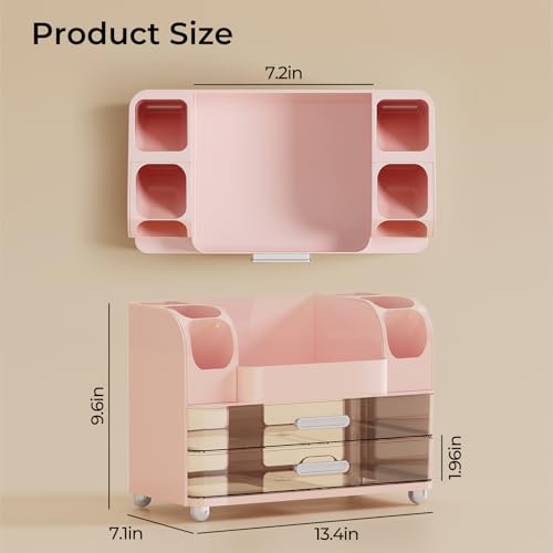 Makeup Organizer for Vanity with 2 Large Drawers, Cosmetic Display Case with Brush Holders, Easy to Storage for Bathroom Countertop Skincare, Perfume, Pink - color: Pink