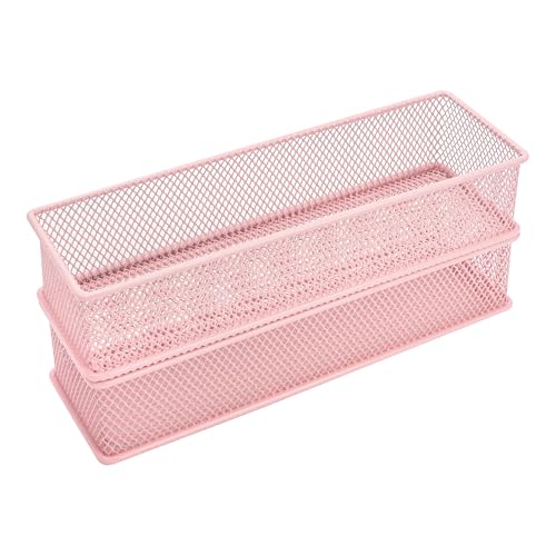Annova Mesh Stackable Drawer Cabinet and Shelf Organizer Bins Storage Basket School Office Supply Holder Tray- Set of 2 (Light Pink, 3x9x2 Inch) - color: Light Pink, size: 3x9x2 Inch