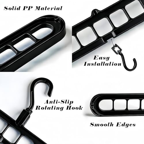 10pcs 9-Hook Rotating Hanger Organizer, 20lb Heavy Duty Space Saving Closet Organizer for Dorm Room & Apartment, 360° Swivel Hanger Holder Compatible with Plastic Black Hangers - color: Black, size: 10