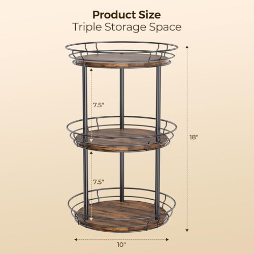 LAMU 10'' Lazy Susan Turntable Organizer, 3 Tier Round Rotating Spice Rack Organization for Kitchen Cabinet and Countertop, Wooden Lazy Susan for Table Top, Pantry, Bathroom, Vanity, Home Decor - size: 10in - 3Tier